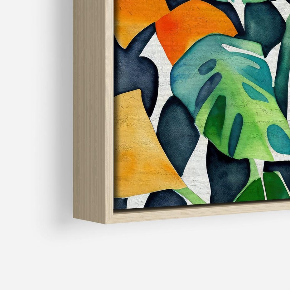 Obraz w ramie 50x50 - Tropikalne Pragnienia - akwarela, liście tropikalne - rama drewno