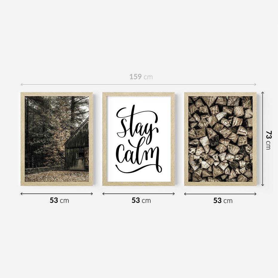 Zestaw obrazy w ramie 50x70 galeria - Spokój, cytat, typografia, rustykalny - rama drewno