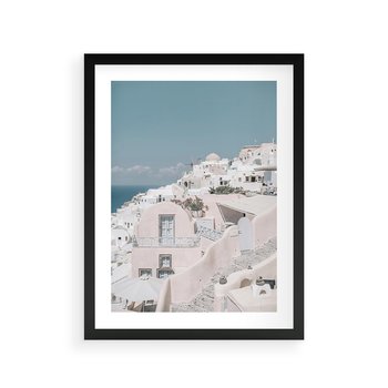 Plakat w ramie 50x70 - Śródziemnomorski Urok - zdjęcie Santorini, białe budynki - rama czarna
