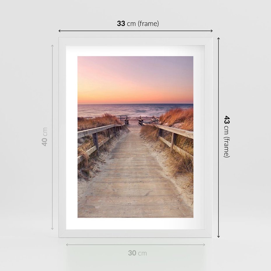 Plakat w ramie 30x40 - Spacer Wśród Przyboju - dróżka, morze - rama biała