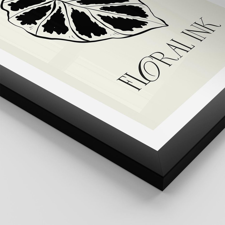 Plakat w ramie 30x40 - Zapisane na liściach wspomnienia - liść, czarny kontur na jasnym tle - rama czarna