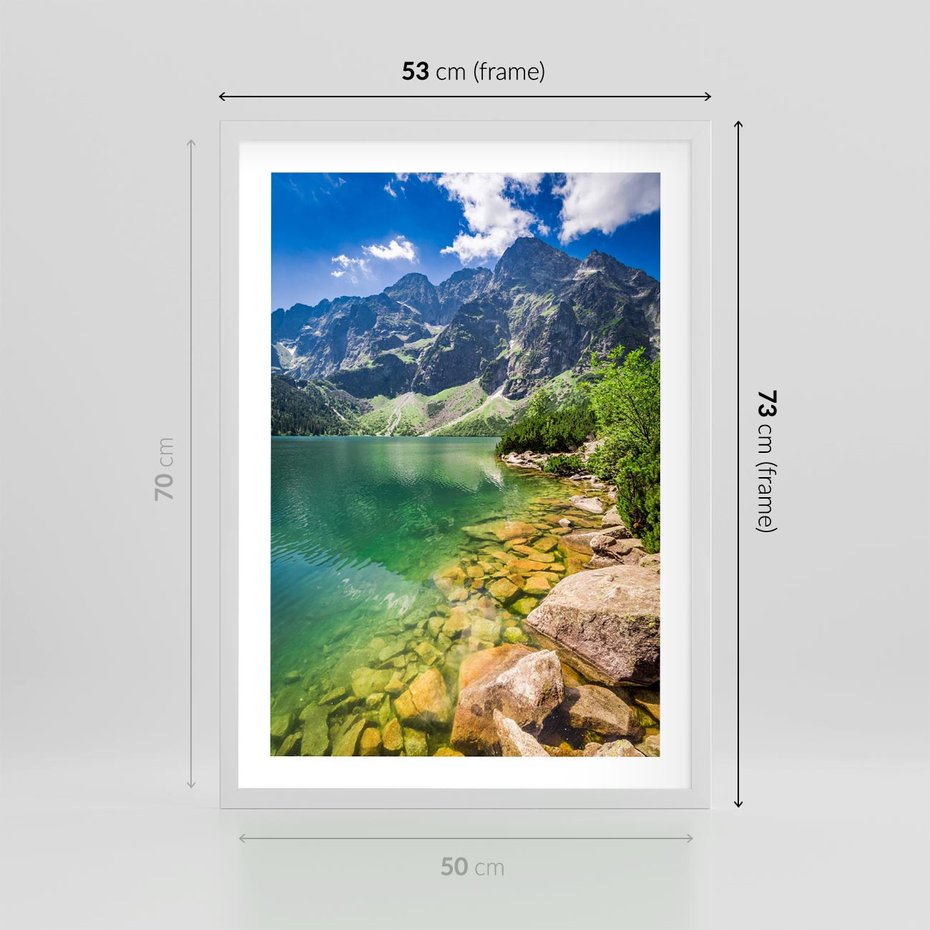 Plakat w ramie 50x70 - Mistyczne Połączenie - jezioro, góry - rama biała