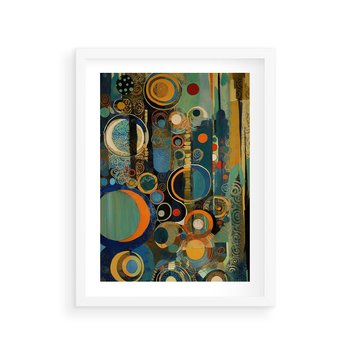 Plakat w ramie 50x70 - Wibracje Wymyślnych Form - abstrakcyjny obraz, mnogość kolorów - rama biała