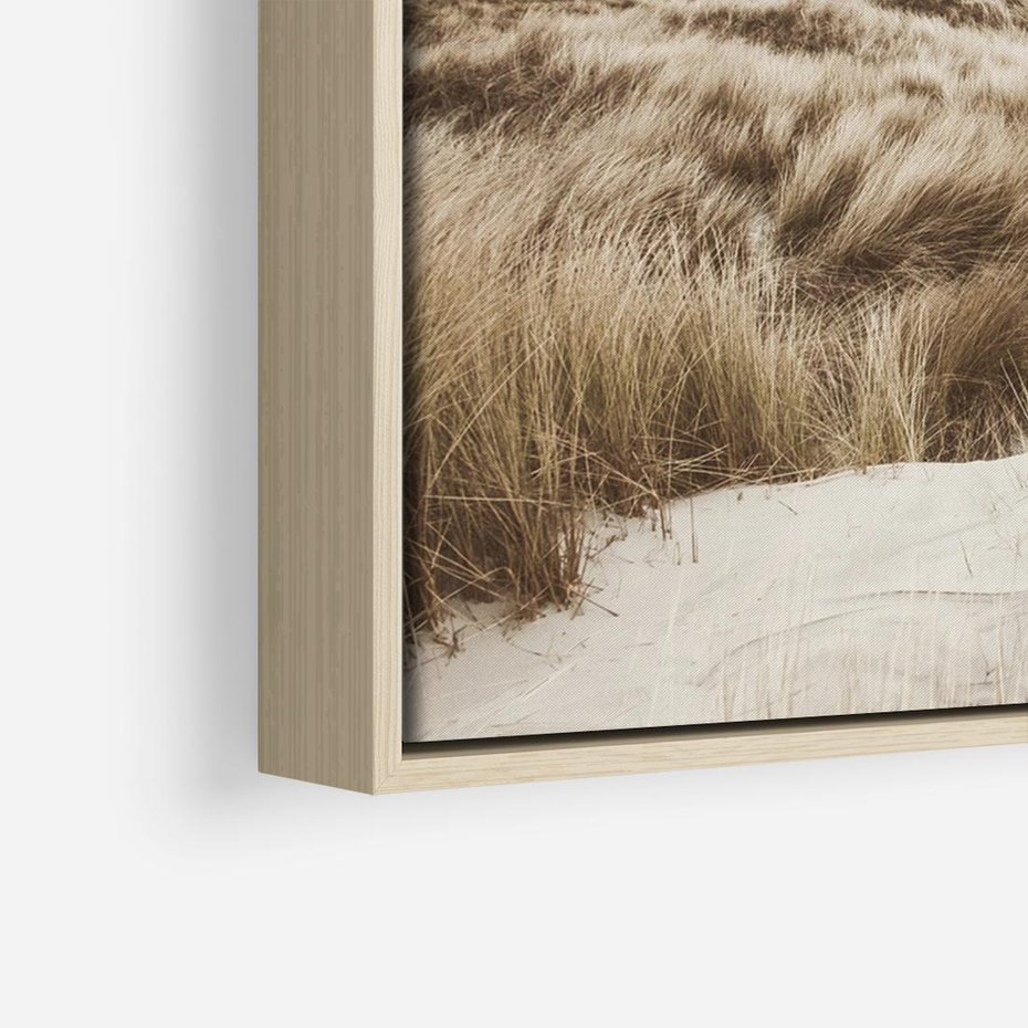 Obraz w ramie 100x70 - Nadmorskie Wydmy - fotografia, kolory sepii - rama drewno