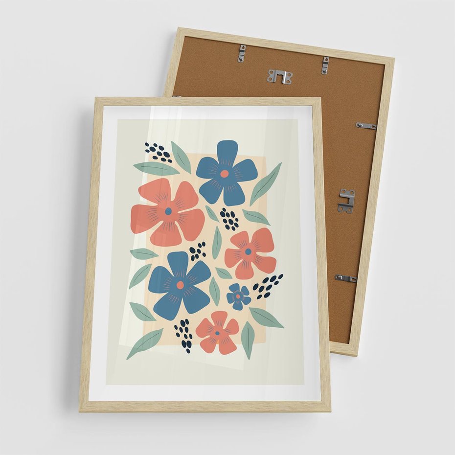 Plakat w ramie 50x70 - Kolorowe Pasmo - kwiaty, nowoczesna abstrakcja - rama drewno