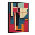 Obraz w ramie 70x100 - Przejście przez labirynt myśli - kolorowa abstrakcja, instalacja z prostokątów i lini - rama czarna