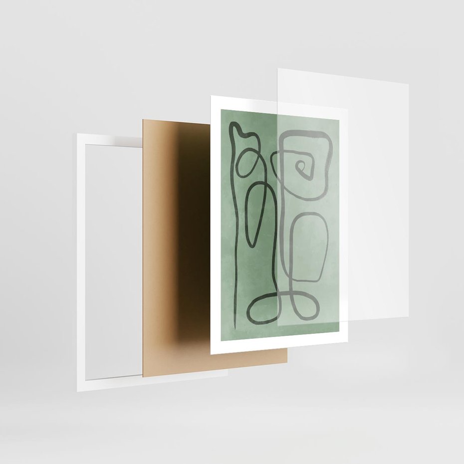 Plakat w ramie 50x70 - Zielone Wariacje w Liniach - abstrakcyjne zielone linie, skandynawski design - rama biała