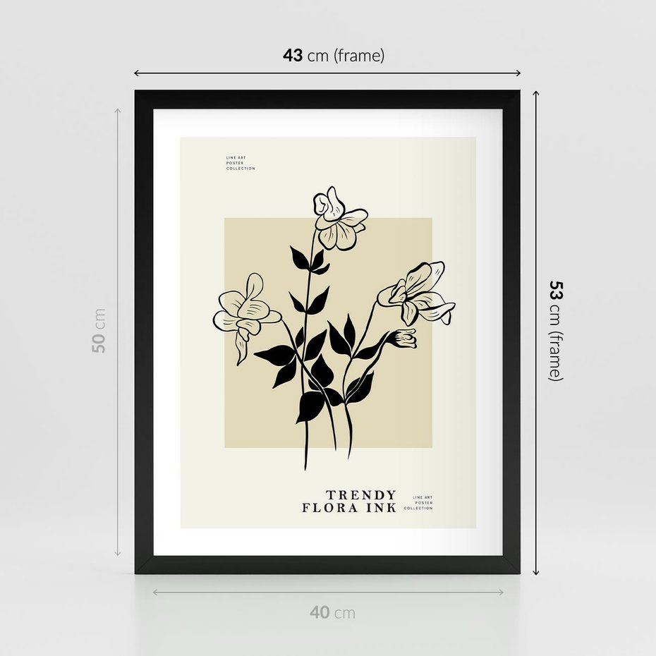 Plakat w ramie 40x50 - Malowane szkicowe tęsknoty - kwiaty, typografia - rama czarna