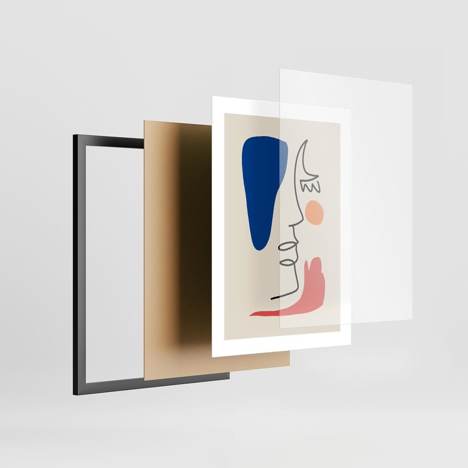 Plakat w ramie 30x40 - Rozbijające Symfonie Form - abstrakcyjny obraz, przypomina twarz - rama czarna