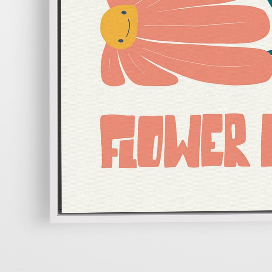 Obraz w ramie 80x120 - Retro Radość - typografia, wesołe kwiaty - rama biała