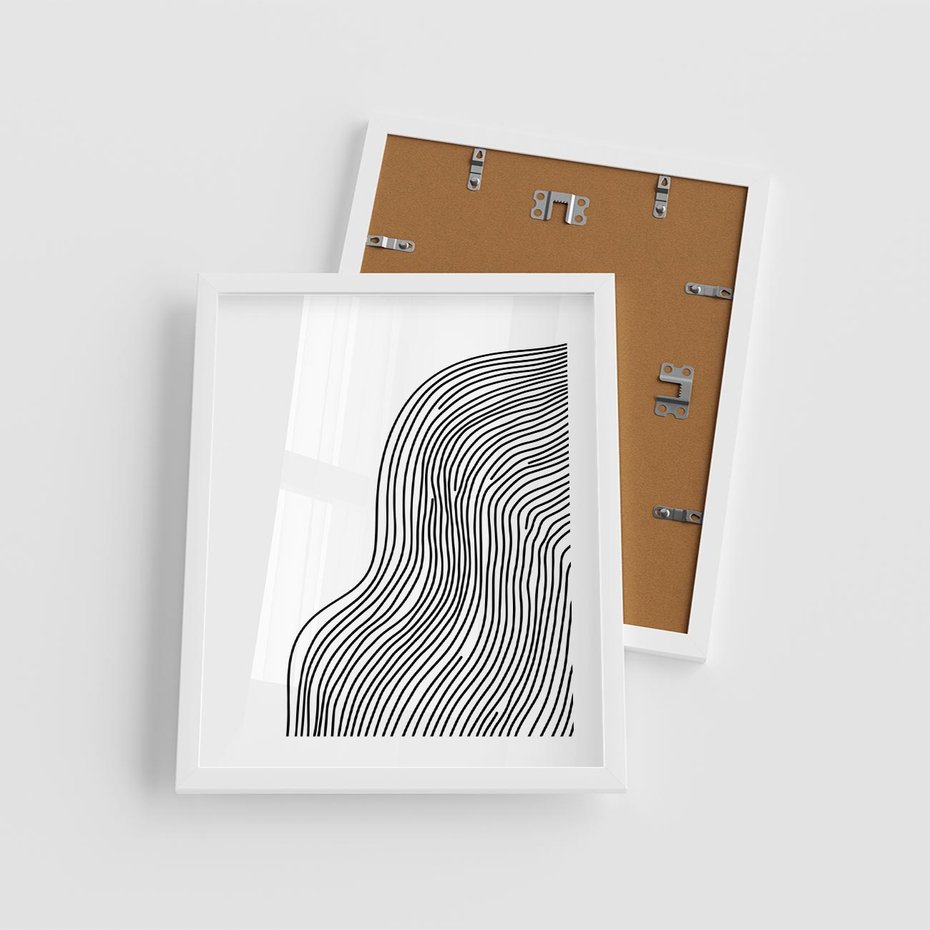 Plakat w ramie 40x50 - Refrakcje Przestrzeni - mnimalistyczna forma, czarne linie - rama biała