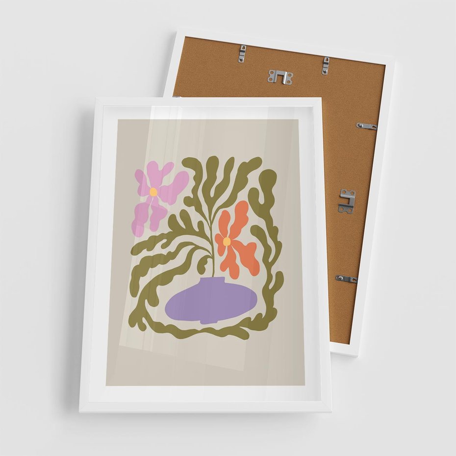 Plakat w ramie 50x70 - Kolorowe Echa - kwiaty, abstrakcja - rama biała