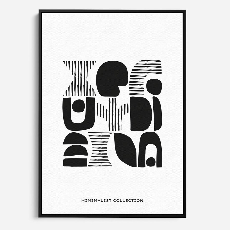 Obraz w ramie 50x70 - Taniec Dziwacznych Kresek - minimalistyczny plakat, czarno biały - rama czarna