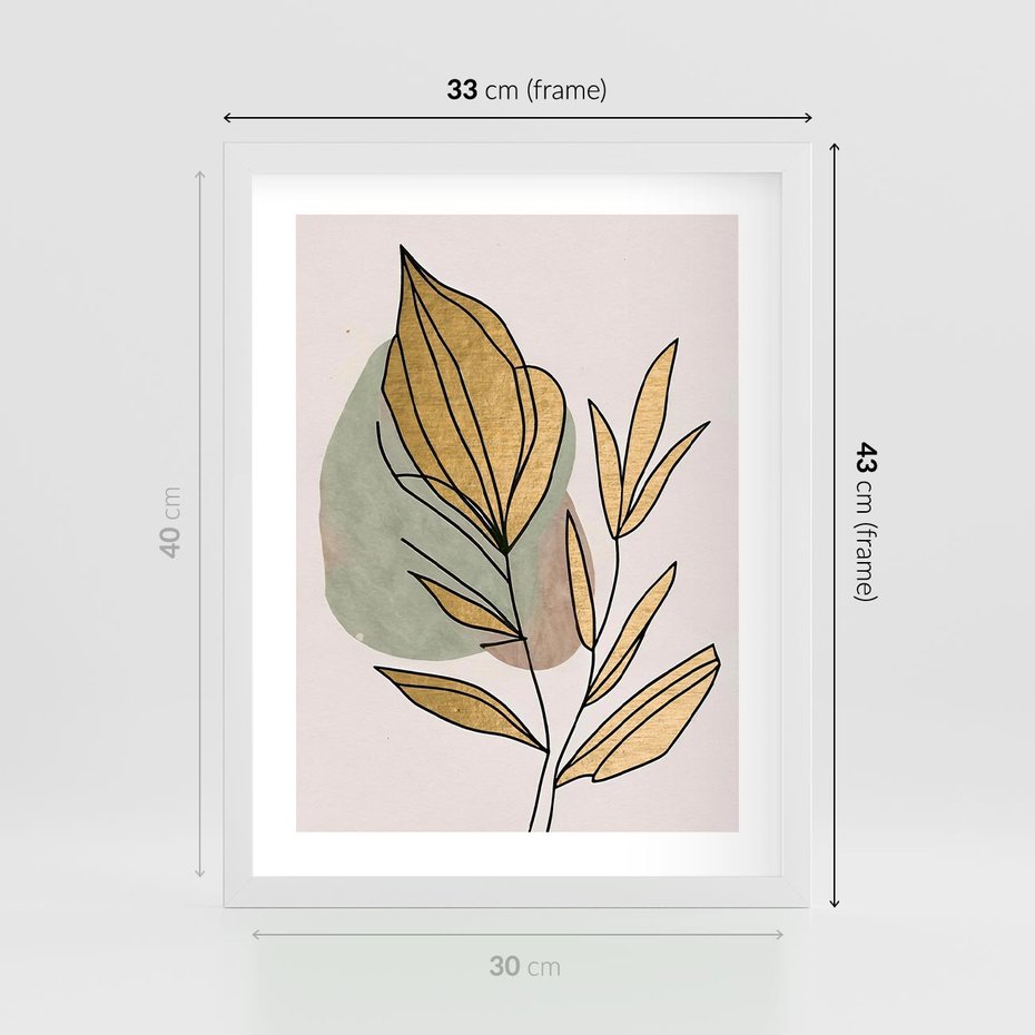 Plakat w ramie 30x40 - Rozkwitające Wnętrza Światła - abstrakcyjny obraz boho, liście - rama biała