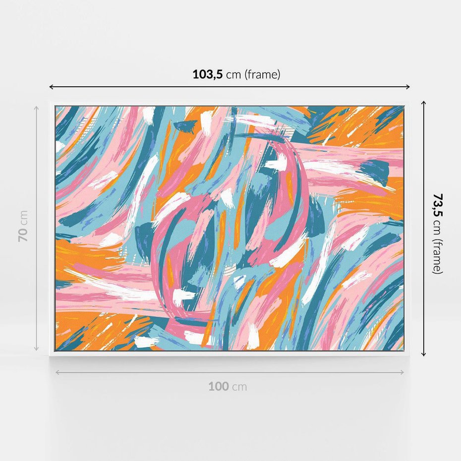 Obraz w ramie 100x70 - Refleksje w krainie abstrakcji - abstrakcja, energiczne pociągnięcia pędzla - rama biała