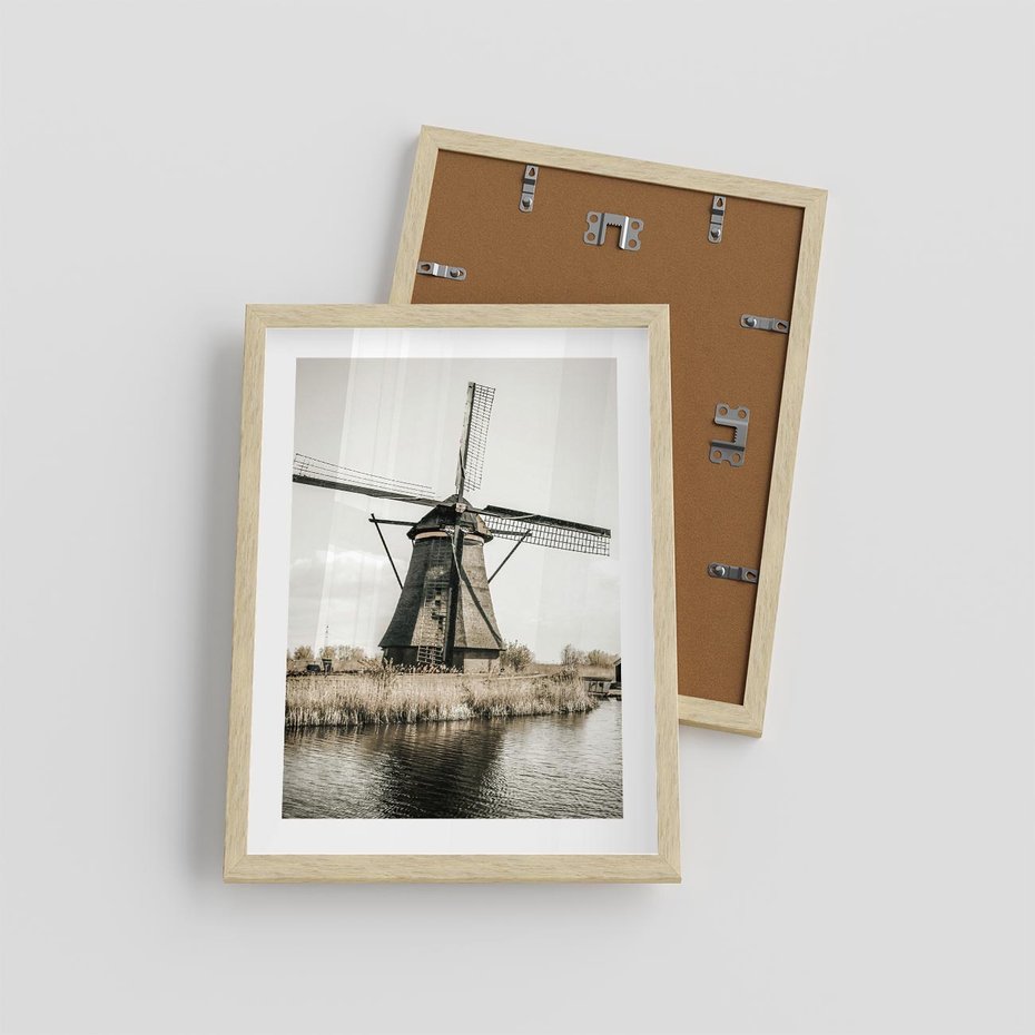 Plakat w ramie 30x40 - Holenderski Wiatrak w Sepii - holenderski wiatrak, młyn - rama drewno