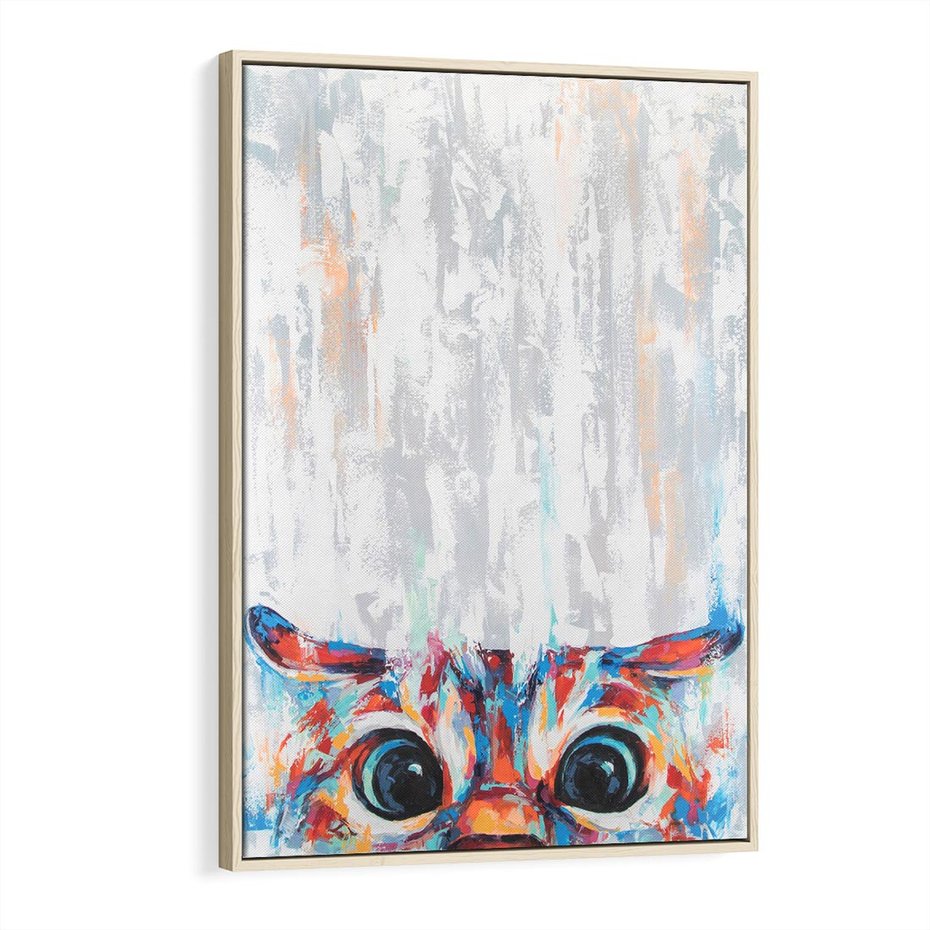 Obraz w ramie 80x120 - Co ja Widzę - obraz olejny, śmieszny obraz kota - rama drewno