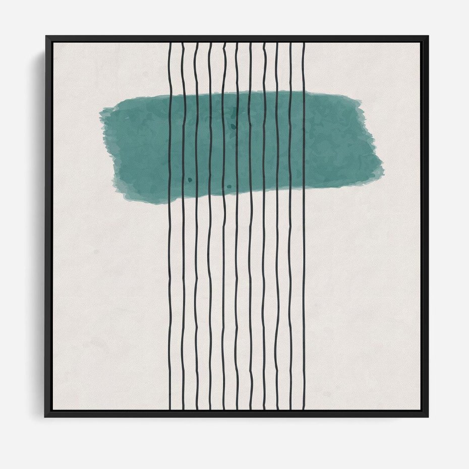 Obraz w ramie 50x50 - Bezczasowe Wspomnienia - abstrakcyjna akwarelowa plama, nieregularne kreski - rama czarna