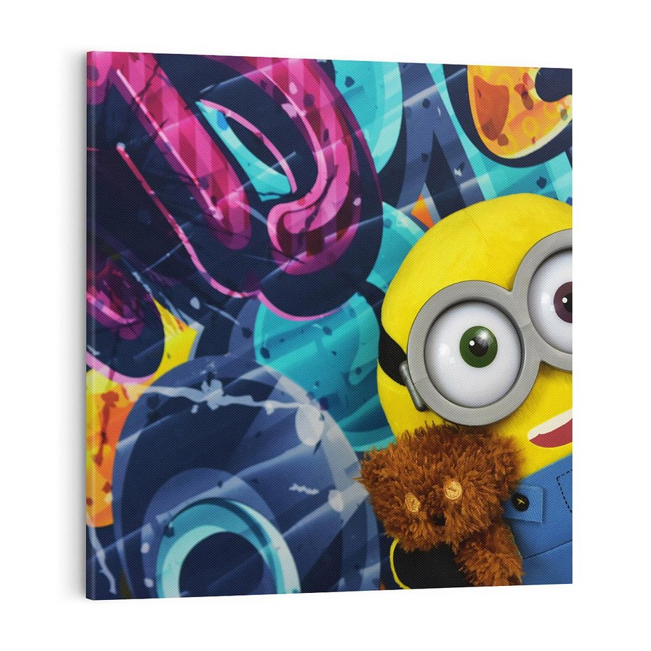Obraz na płótnie 50x50 - Świat minionków w graffiti - minionek, graffiti