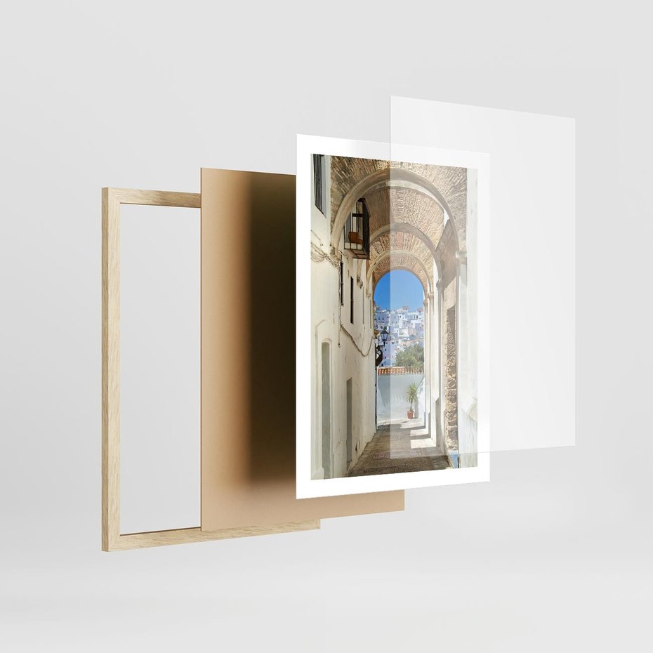 Plakat w ramie 50x70 - Romantyczna Przeprawa - romantyczna, uliczka - rama drewno