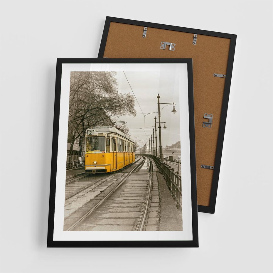 Plakat w ramie 50x70 - Tramwaj w Lizbonie - Lizbona, tramwaj - rama czarna