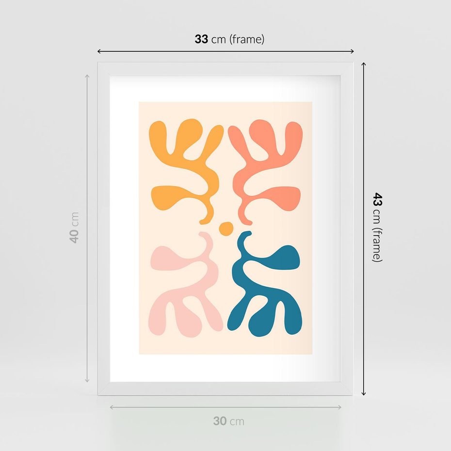 Plakat w ramie 30x40 - Migotliwe Akwarelowe Kontury - absrakcyjne dziwne formy, nowoczesny plakat - rama biała