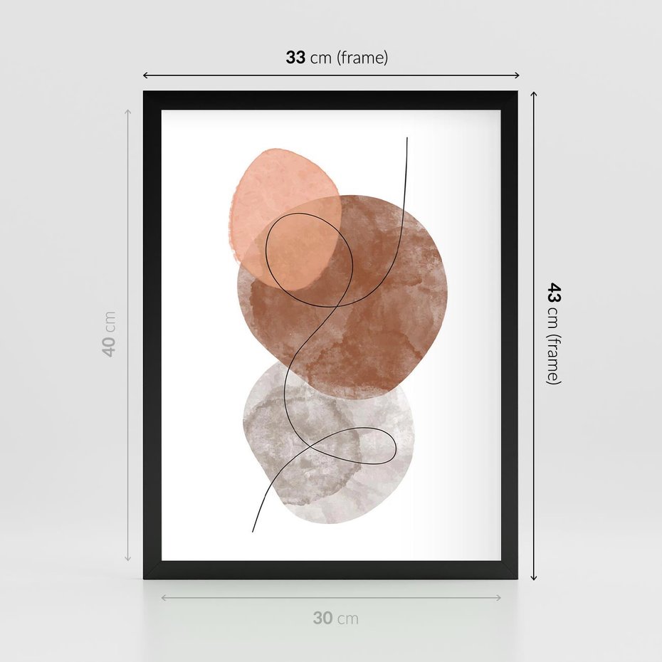 Plakat w ramie 30x40 - Brązowe Akwarelowe Zawirowania - abstrakcja, brązowe akwarelowe plamy - rama czarna