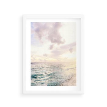 Plakat w ramie 50x70 - Pastelowa Plaża - plaża, pastelowe kolory - rama biała