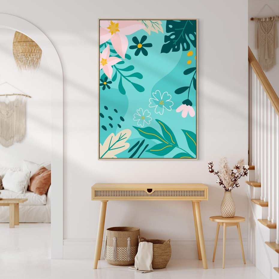 Obraz w ramie 70x100 - Rozkwitające Widoki - pastelowa kompozycja, kwiaty - rama drewno