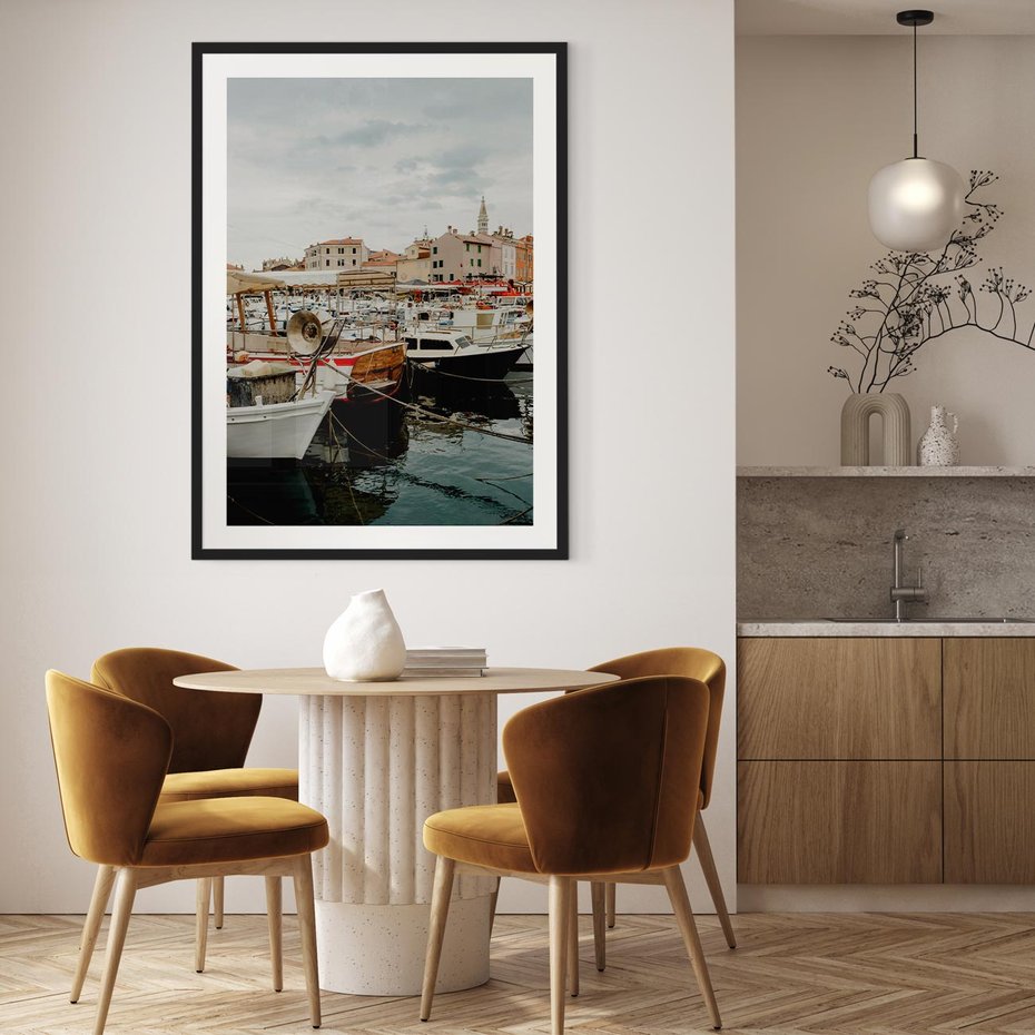 Plakat bez ramy 30x40 - Malowniczy Krajobraz Morski - morze, łódki