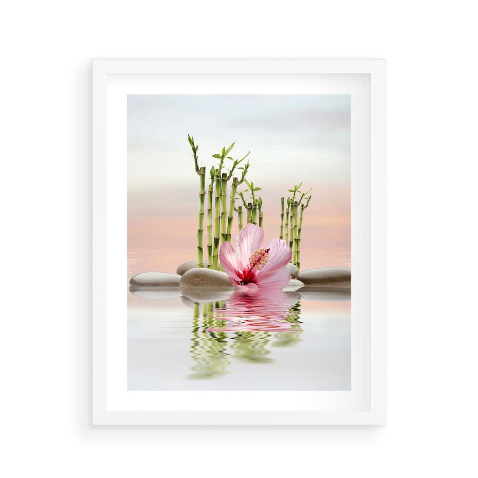 Plakat w ramie 40x50 - Harmonia i relaks - spa, bambus - rama biała