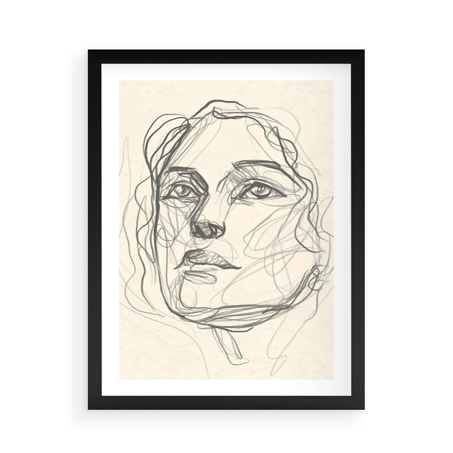 Plakat w ramie 50x70 - Konturem Uchwycone - plakat, minimalistyczny szkic - rama czarna
