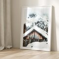 Plakat w ramie 30x40 - Domek w Górach w Białym Odcieniu - zima, domek w górach - rama biała