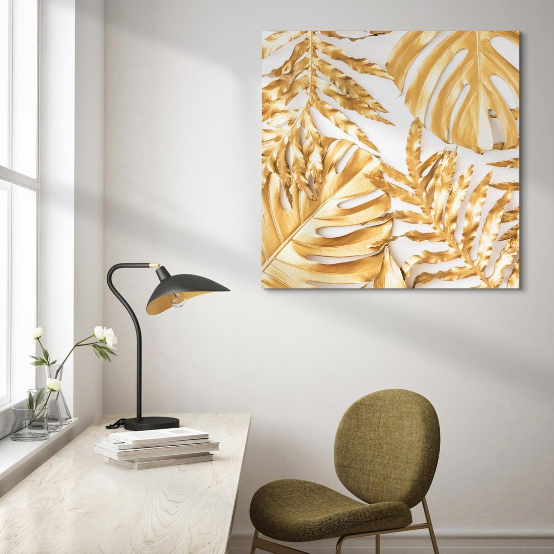 Obraz na płótnie 50x50 - Monstera Złote Liście - monstera, złote