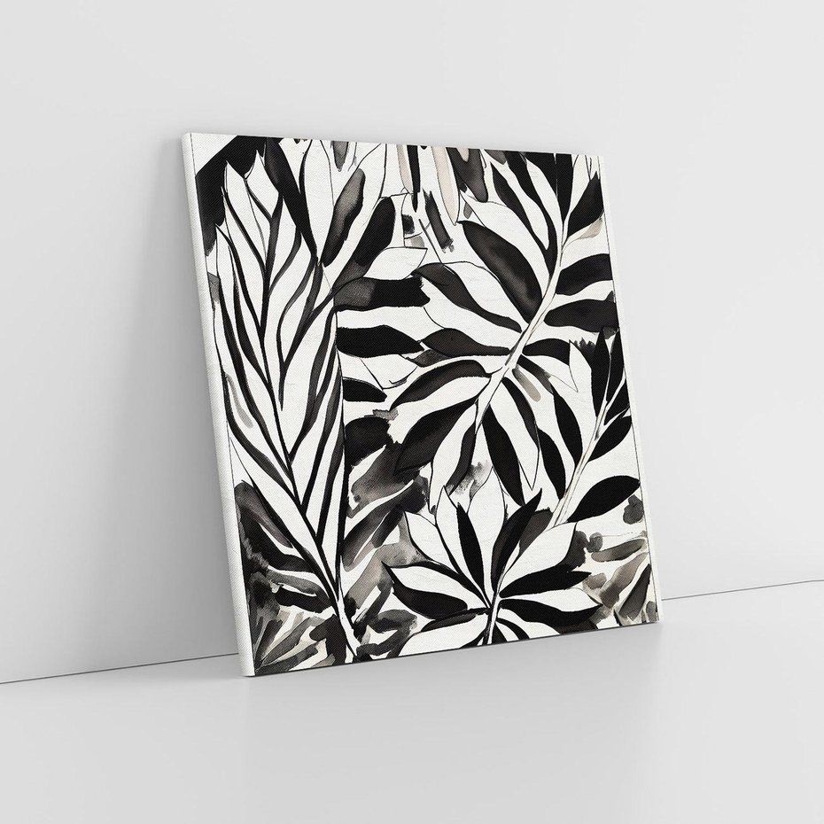 Obraz na płótnie 40x40 - Czarne Liście - akwarelowy obraz, czarno biały