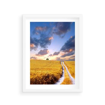 Plakat w ramie 50x70 - Magiczna droga w lesie - droga, ścieżka - rama biała