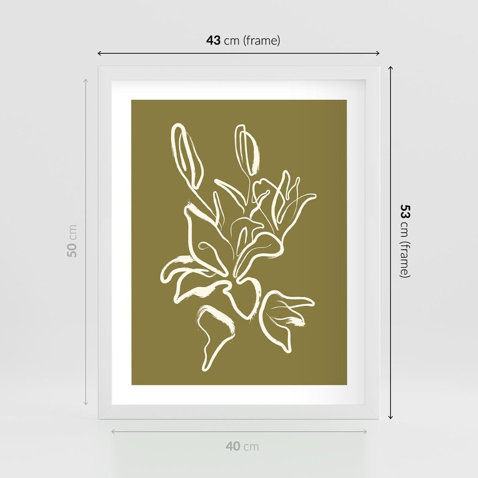 Plakat w ramie 40x50 - Przenikające Barwy - abstrakcyjna roślina, kwiaty - rama biała