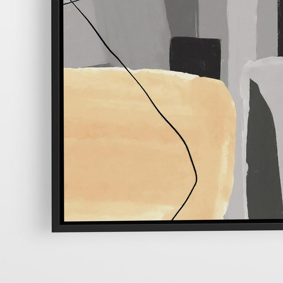 Obraz w ramie 50x50 - Harmonia w chaosie serca - abstrakcja na szarym tle, kolorowe plamy koloru - rama czarna