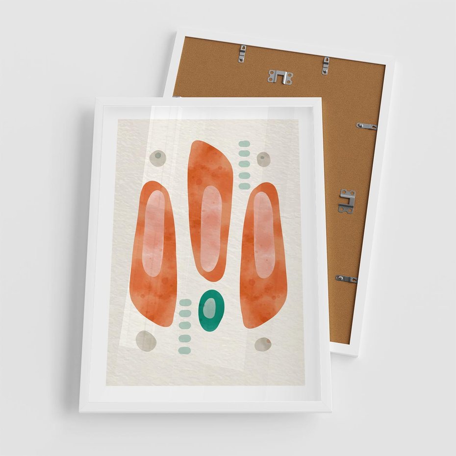 Plakat w ramie 50x70 - Księga Barw - abstrakcyjne formy, dominujący kolor pomarańczowy - rama biała