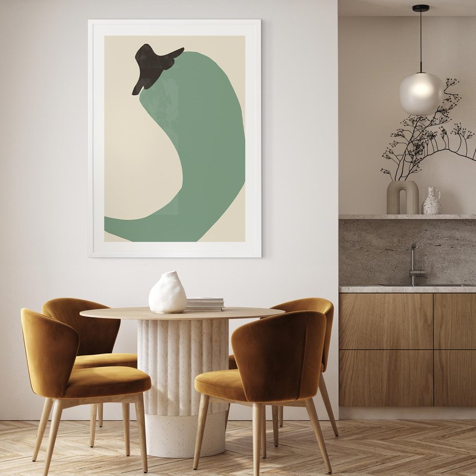 Plakat bez ramy 21x30 - Granice Akwareli - abstrakcyjny minimalistyczny obraz, zielona papryczka