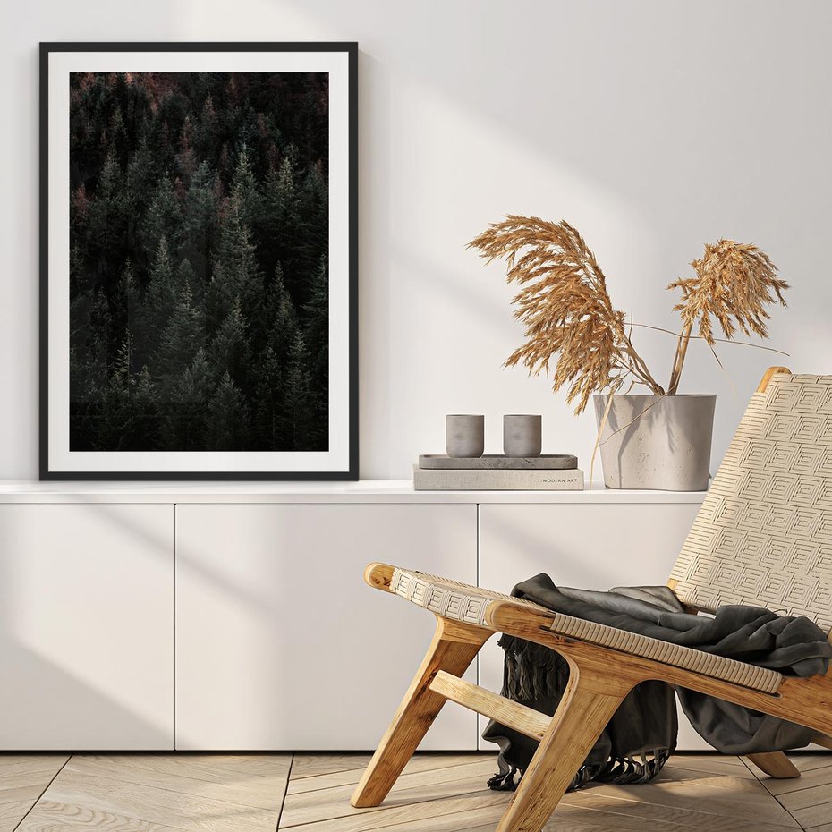 Plakat w ramie 50x70 - Wysoko nad Iglastym Lasem - las, perspektywa - rama czarna