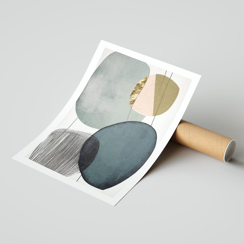 Plakat bez ramy 40x50 - Przenikające Formy Duszy - abstrakcyjny obraz, geometryczne obłe formy