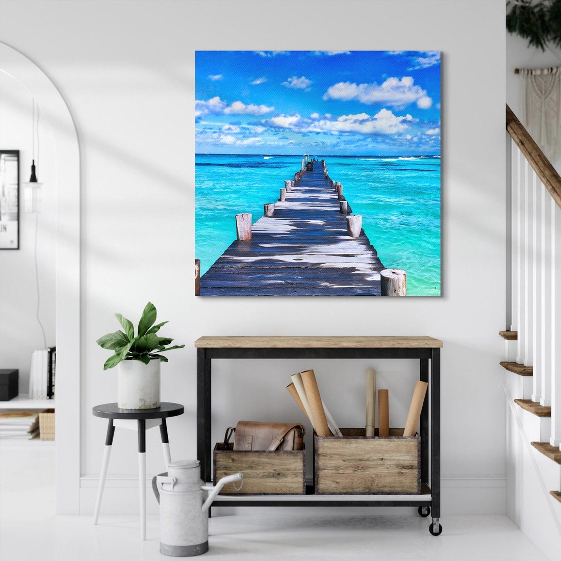 Obraz na płótnie 40x40 - Molo na Plaży Morza - molo, plaża