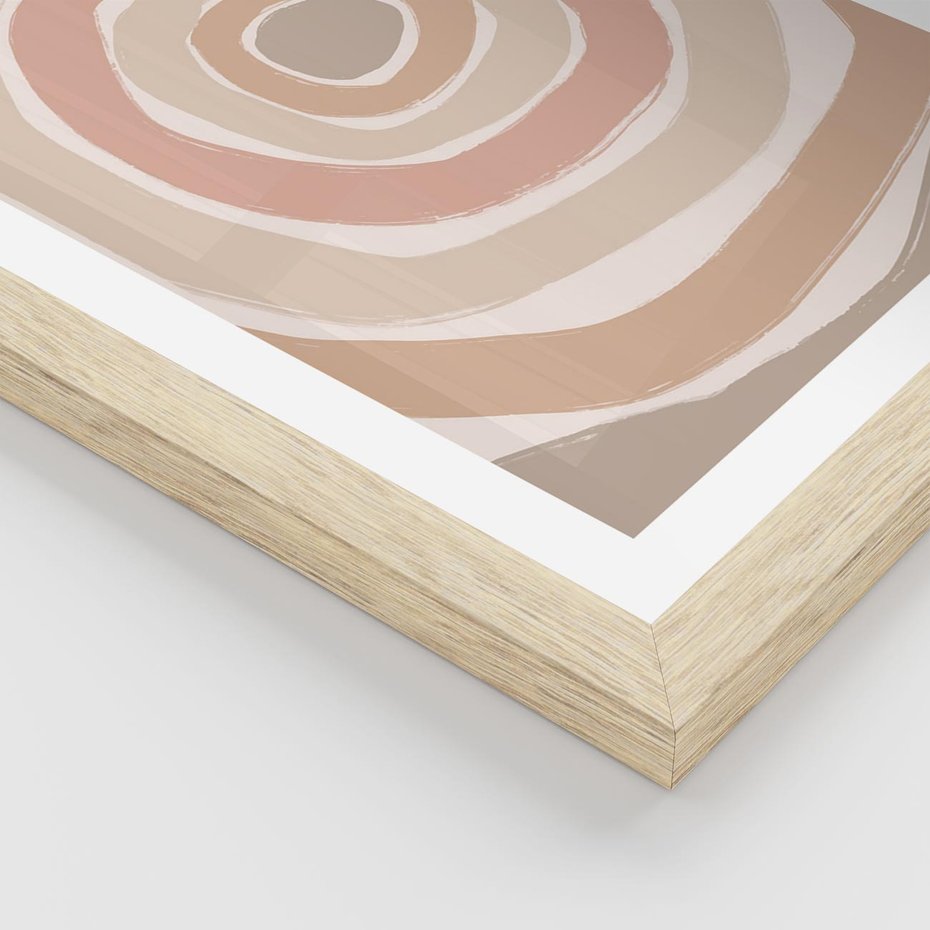 Plakat w ramie 40x50 - Roztopione Granice - abstakcyjne koła, delikatne odcienie beżu - rama drewno