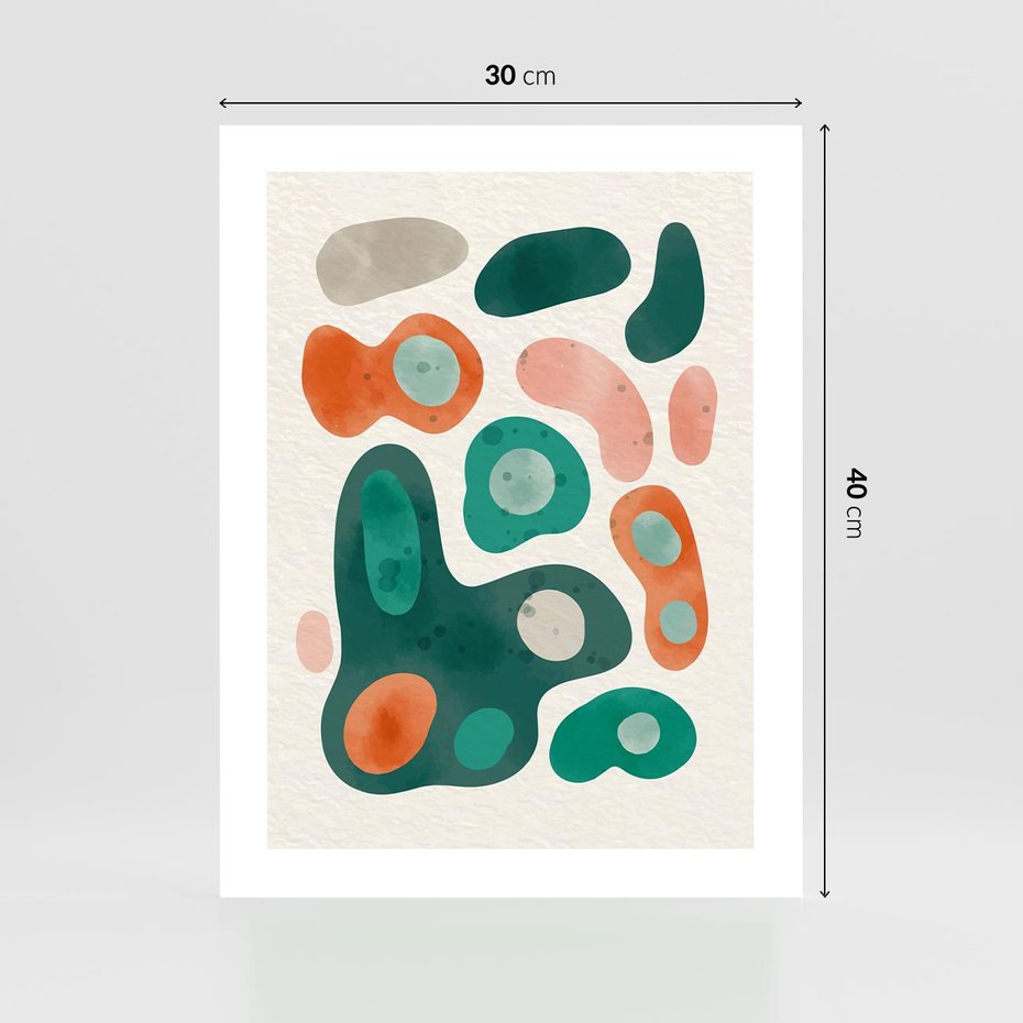 Plakat bez ramy 30x40 - Kolorowe Przenikanie - przypadkowe abstrakcyjne plamy, pomarańczowy i zielony