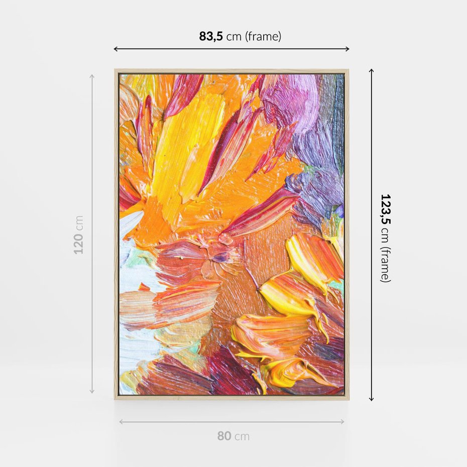 Obraz w ramie 80x120 - Kwiatowe Harmonie - zbliżenie na obraz olejny, gruba warstwa farby - rama drewno