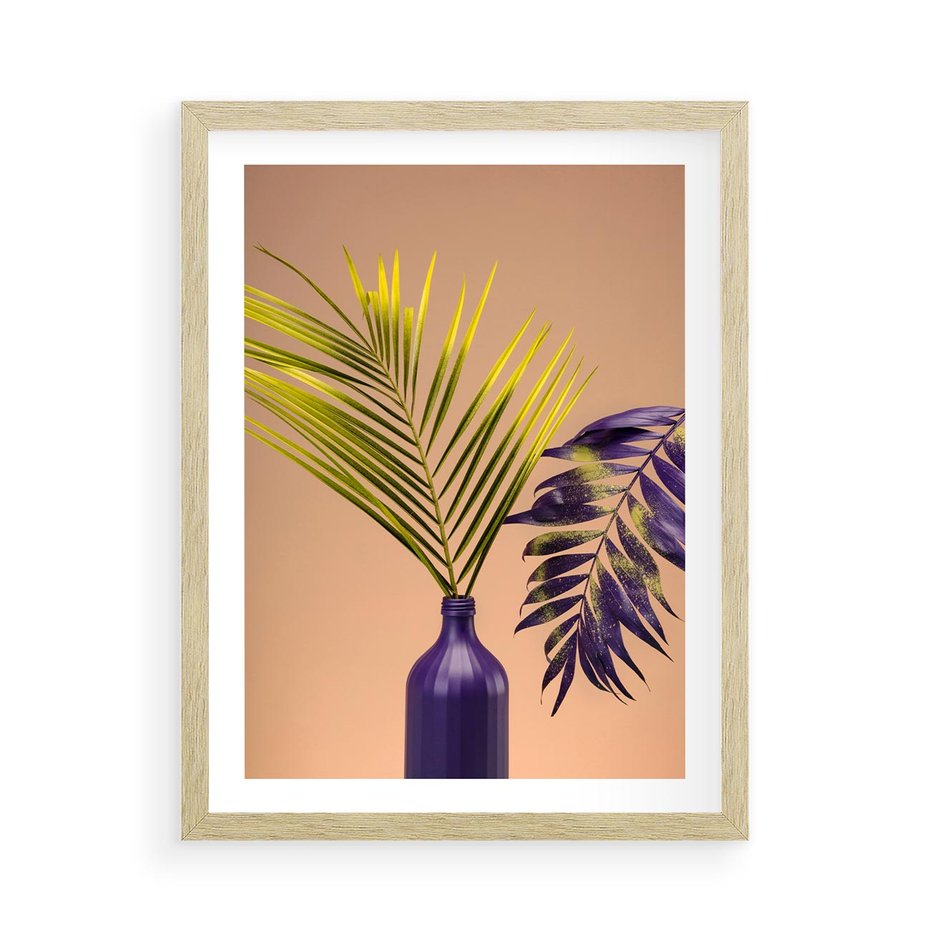 Plakat w ramie 50x70 - Delikatne Piękno - palma, pastele - rama drewno