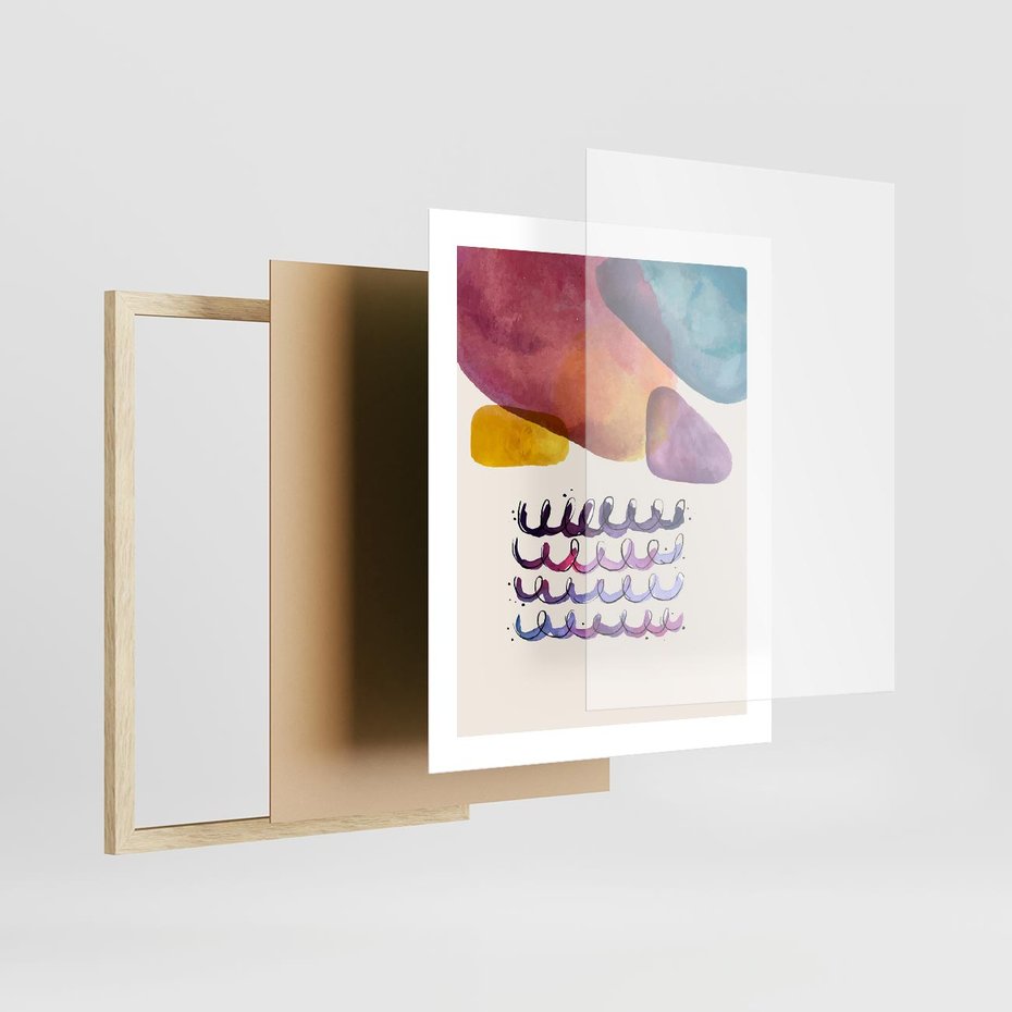 Plakat w ramie 40x50 - Impresje Akwarelowej Przestrzeni - kolorowe pastelowe plamy, rozmyte żywe kolory - rama drewno