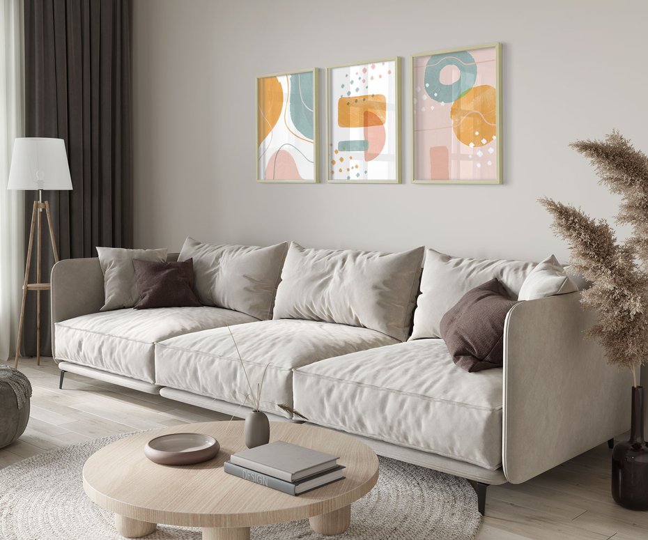 Zestaw obrazy w ramie 30x40 galeria - Nowoczesne, grafiki, abstrakcja, pastele - rama drewno