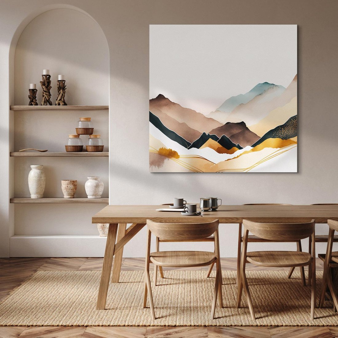 Obraz na płótnie 50x50 - Góry Tonące w Pastelach - złote pastelowe góry, akwarela